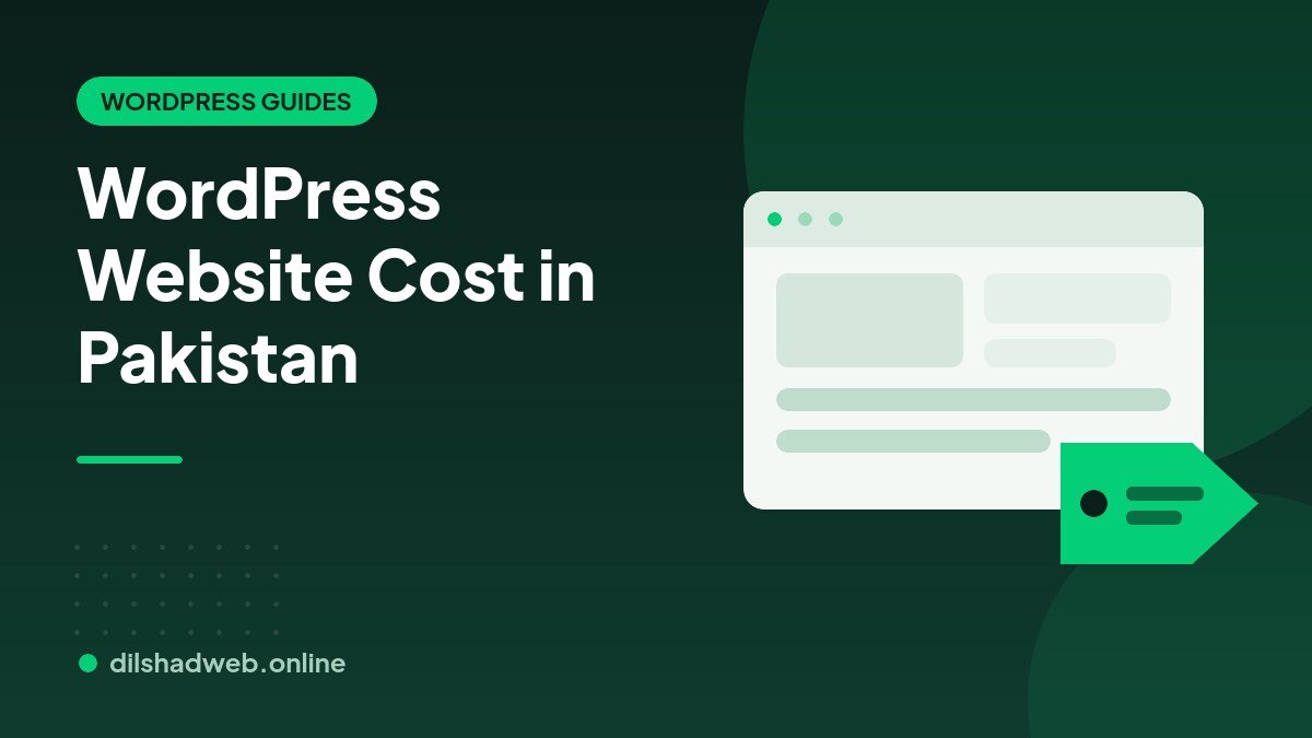 Illustration of a website window with a price tag showing WordPress website cost in Pakistan