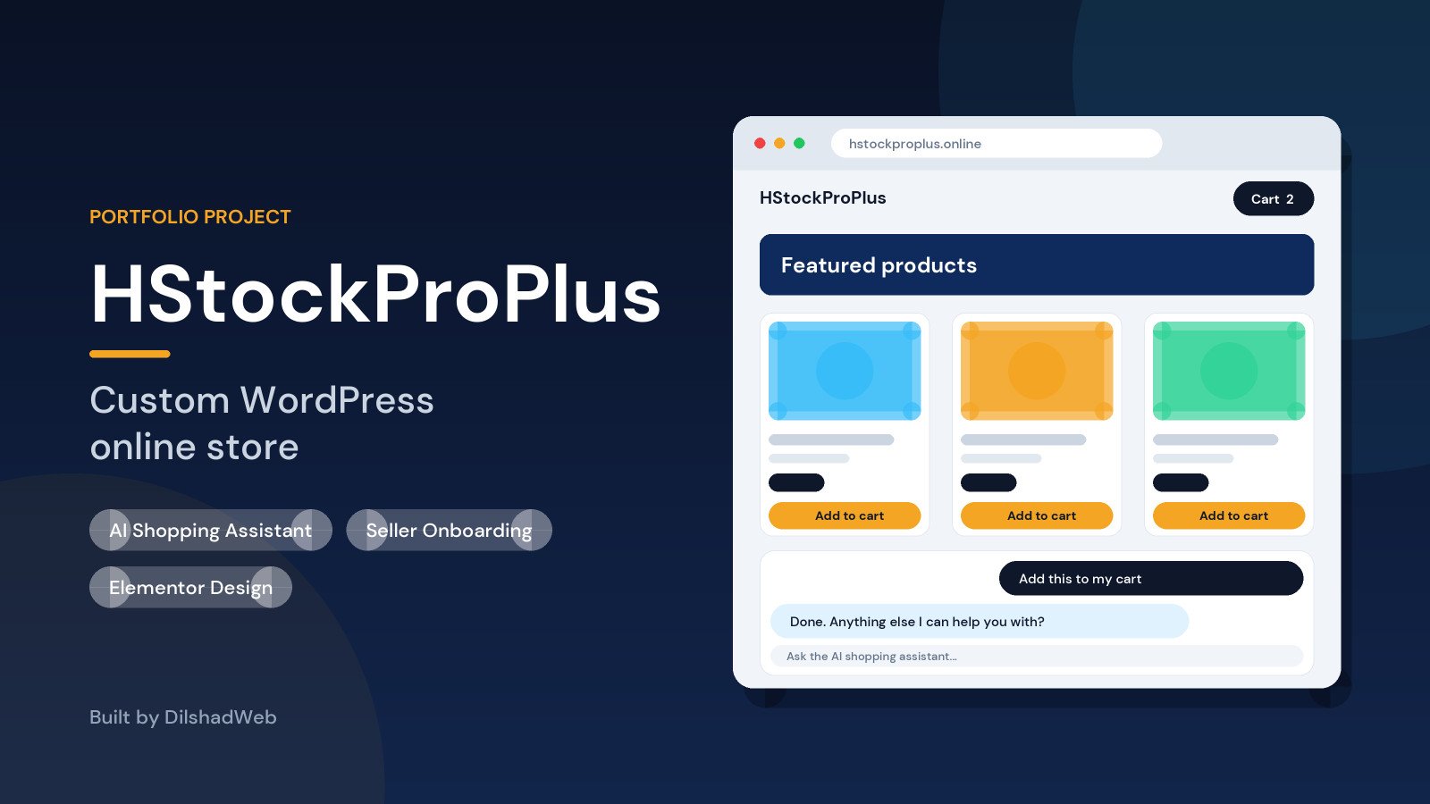 HStockProPlus custom WordPress online store design with an AI shopping assistant